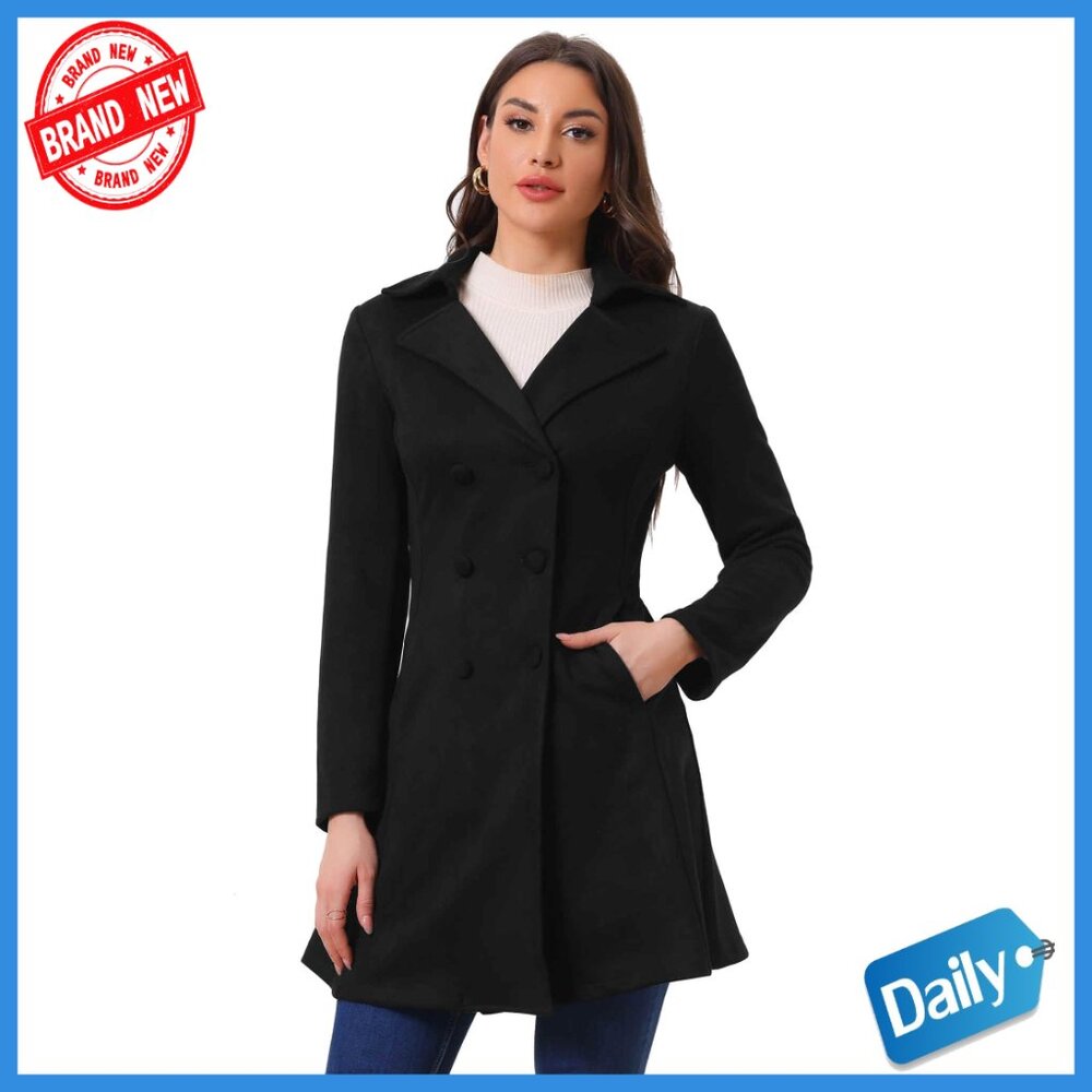 Faux Suede Trench Coat With Notched Lapel Double Breasted Winter Coat